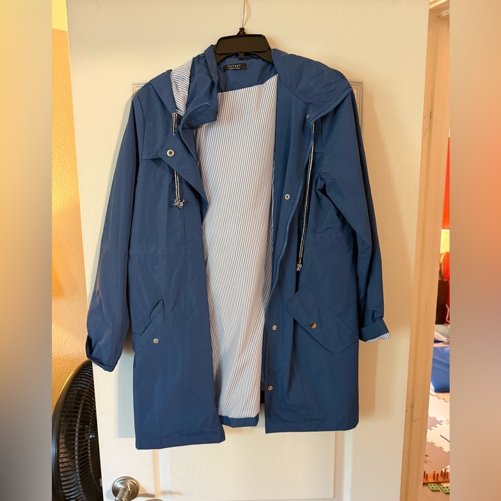 Blue Hooded Rain Jacket